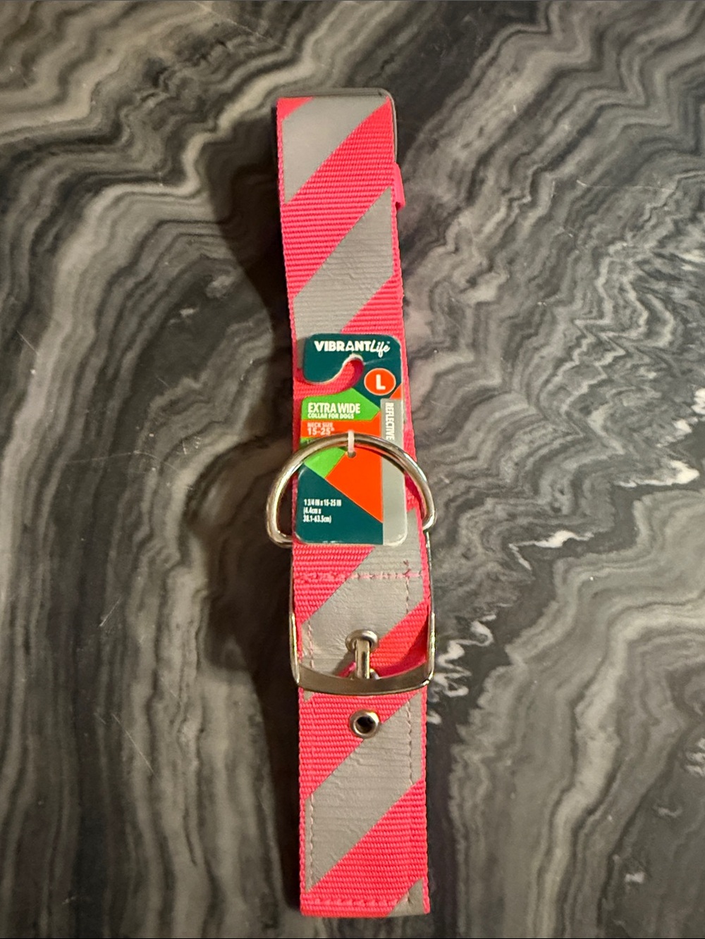 Vibrant Life Hot Pink and Gray Extra-Wide Dog Collar - Large